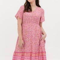 Emily Bohemian V-Neck Dress In Pink Paisley