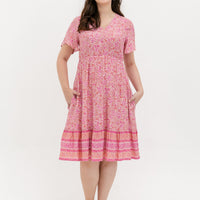 Emily Bohemian V-Neck Dress In Pink Paisley
