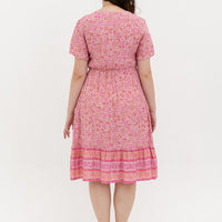 Emily Bohemian V-Neck Dress In Pink Paisley