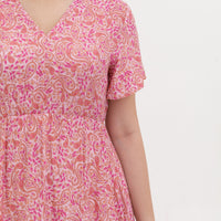 Emily Bohemian V-Neck Dress In Pink Paisley