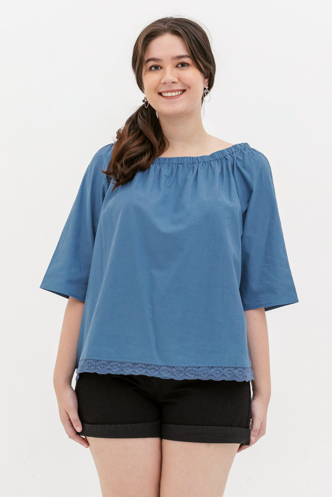 Mila Lace Top In Steel Blue