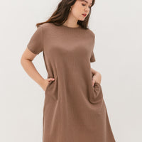 Kara Waffle Knit Midi Dress In Light Brown