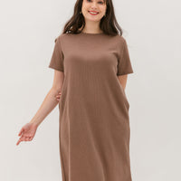 Kara Waffle Knit Midi Dress In Light Brown