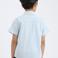 Ezra Button Shirt In Blue Stripes