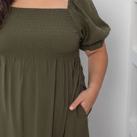 Shelley Smocked Dress In Olive Green