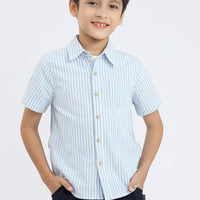 Ezra Button Shirt In Blue Stripes