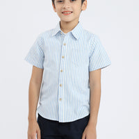 Ezra Button Shirt In Blue Stripes