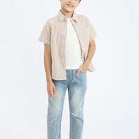 Ezra Button Shirt In Sand Stripes