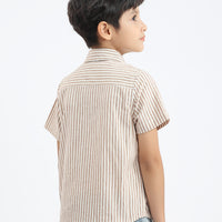 Ezra Button Shirt In Sand Stripes