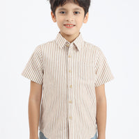 Ezra Button Shirt In Sand Stripes
