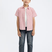 Ezra Button Shirt In Red Stripes