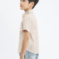 Ezra Button Shirt In Sand Stripes