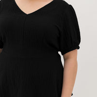 Aria V-Neck Textured Peplum Blouse In Black