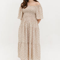 Flora Smocked Maxi Dress In Beige