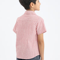 Ezra Button Shirt In Red Stripes