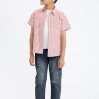 Ezra Button Shirt In Red Stripes
