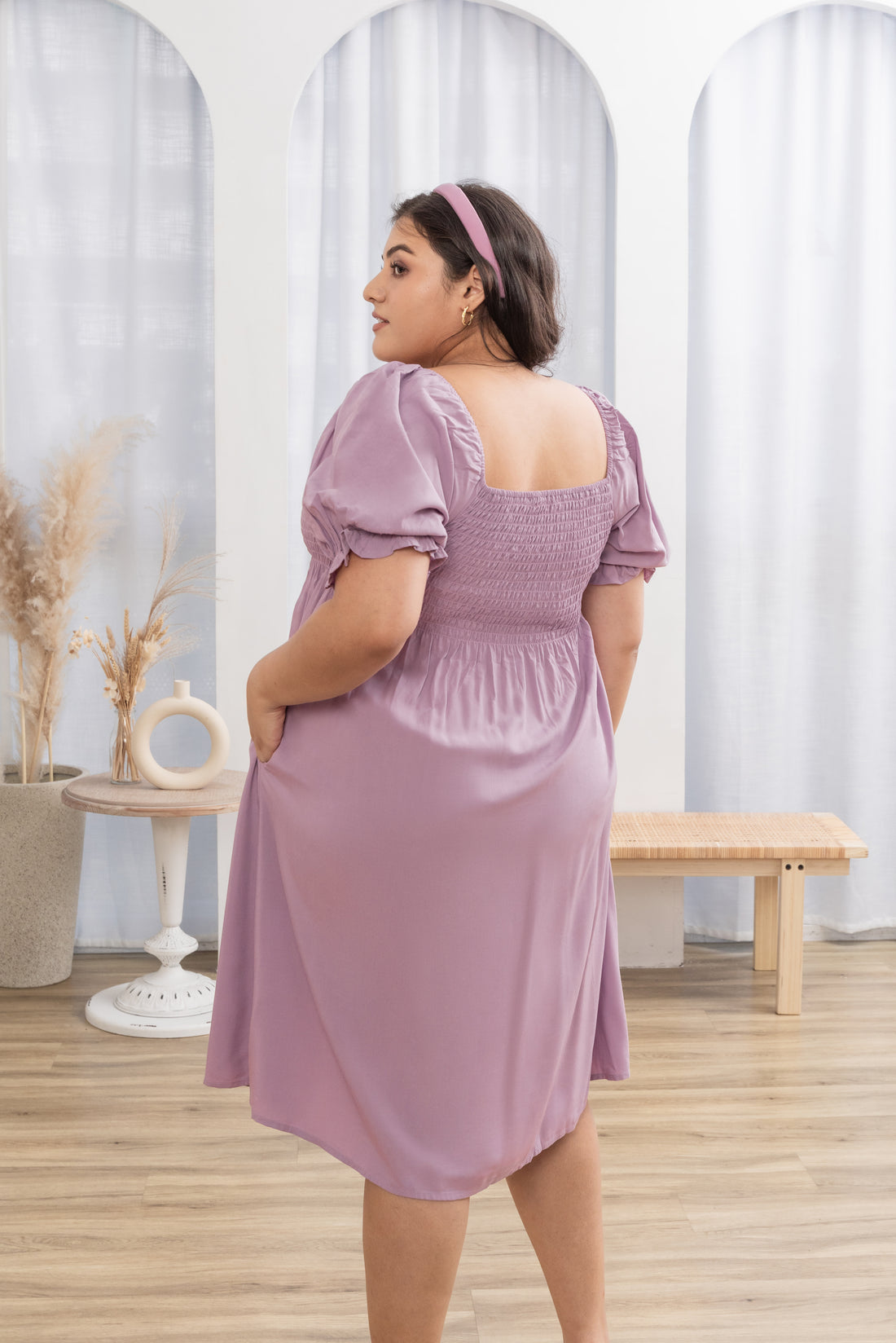 Shelley Smocked Dress In Lilac Purple