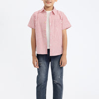 Ezra Button Shirt In Red Stripes