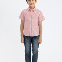 Ezra Button Shirt In Red Stripes