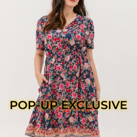 Estelle Bohemian Floral Dress In Navy Blue