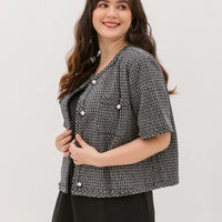 Ciara Button Tweed Jacket In Black