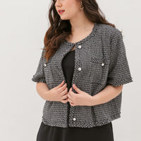 Ciara Button Tweed Jacket In Black