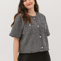 Ciara Button Tweed Jacket In Black