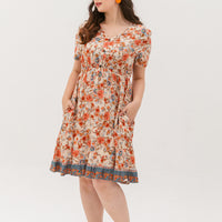 Estelle Bohemian Floral Dress In Cream