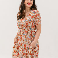 Estelle Bohemian Floral Dress In Cream