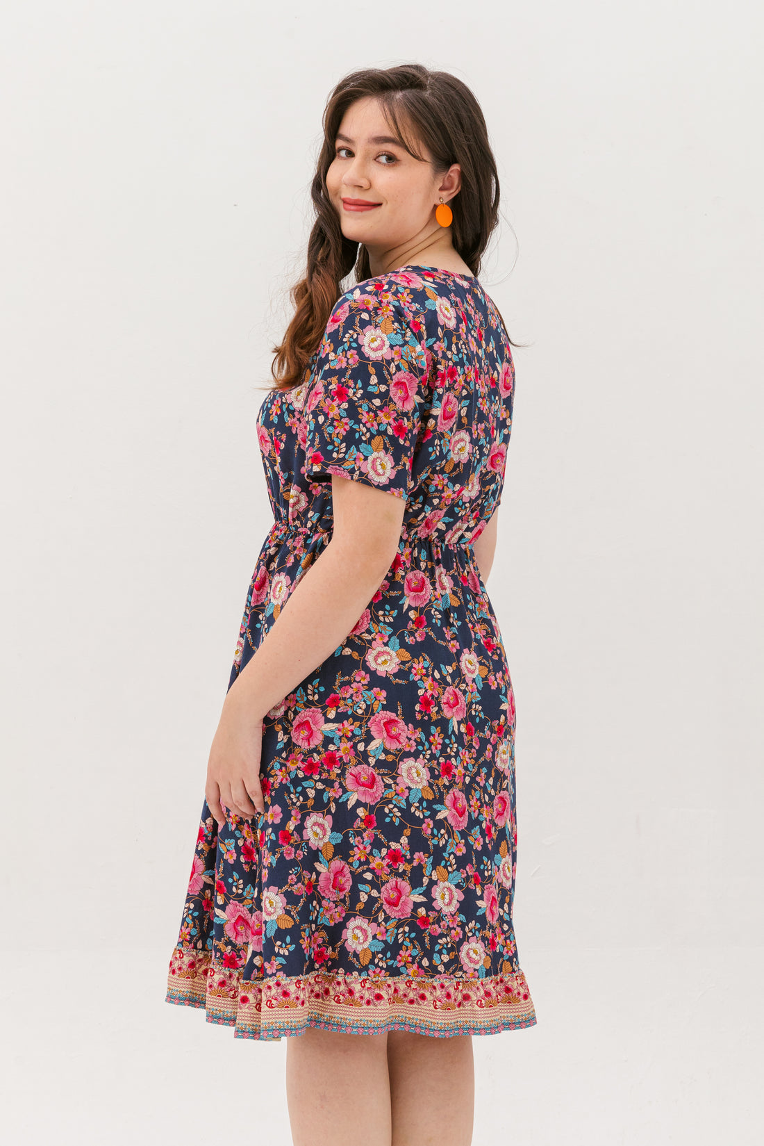 Estelle Bohemian Floral Dress In Navy Blue