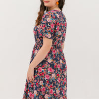 Estelle Bohemian Floral Dress In Navy Blue