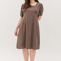Adele Square Neckline Dress In Mocha