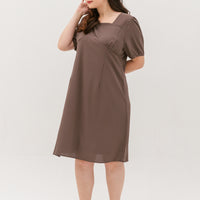 Adele Square Neckline Dress In Mocha