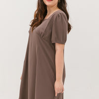 Adele Square Neckline Dress In Mocha
