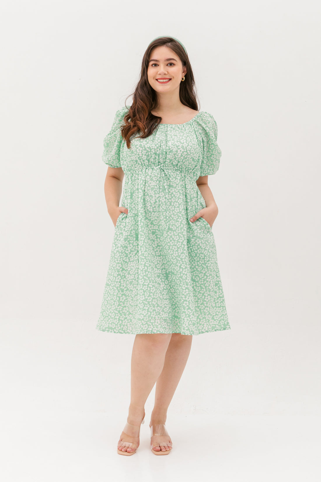 Sophia Textured Tie Dress In Spring Green