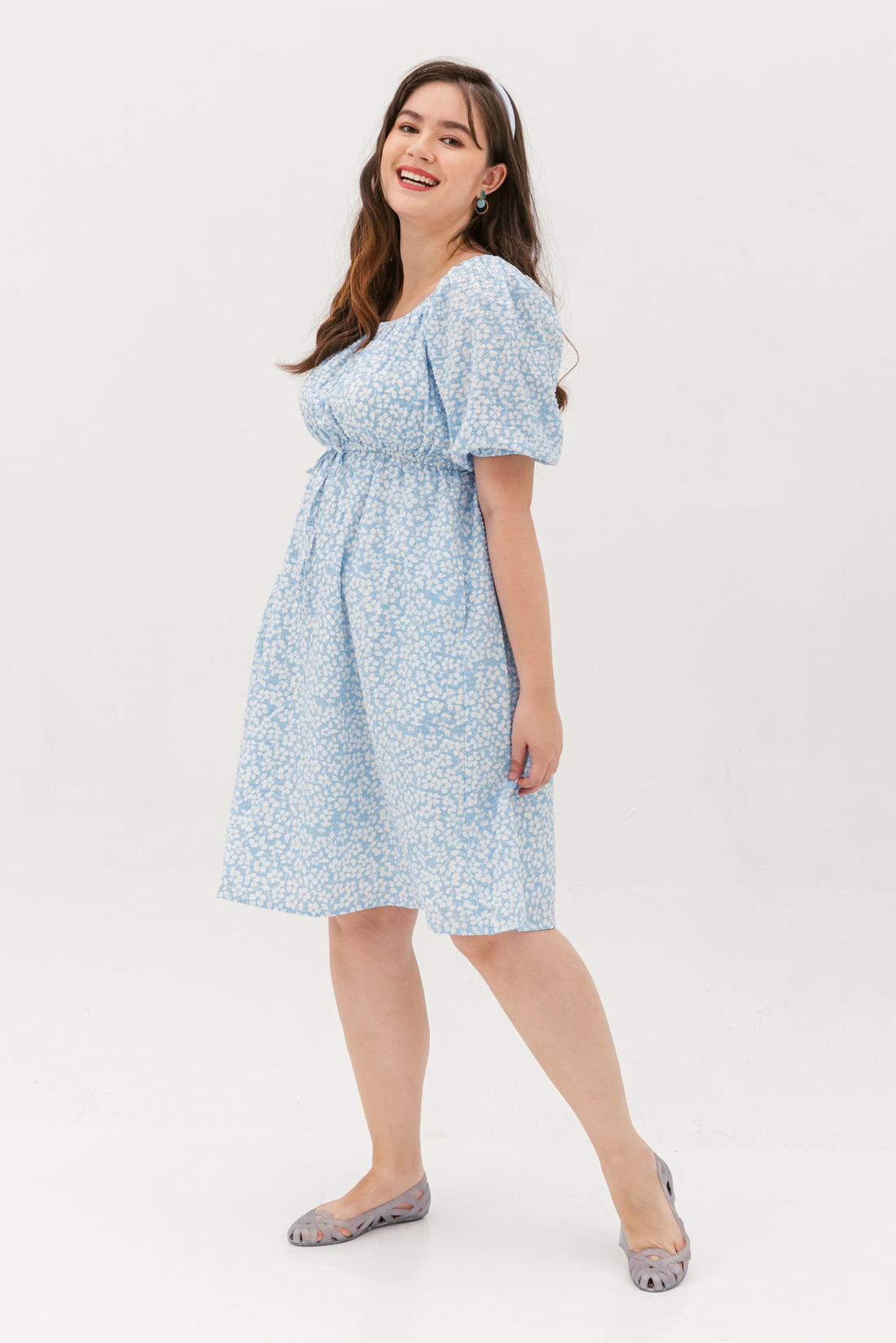 Sophia Textured Tie Dress In Sweet Blue