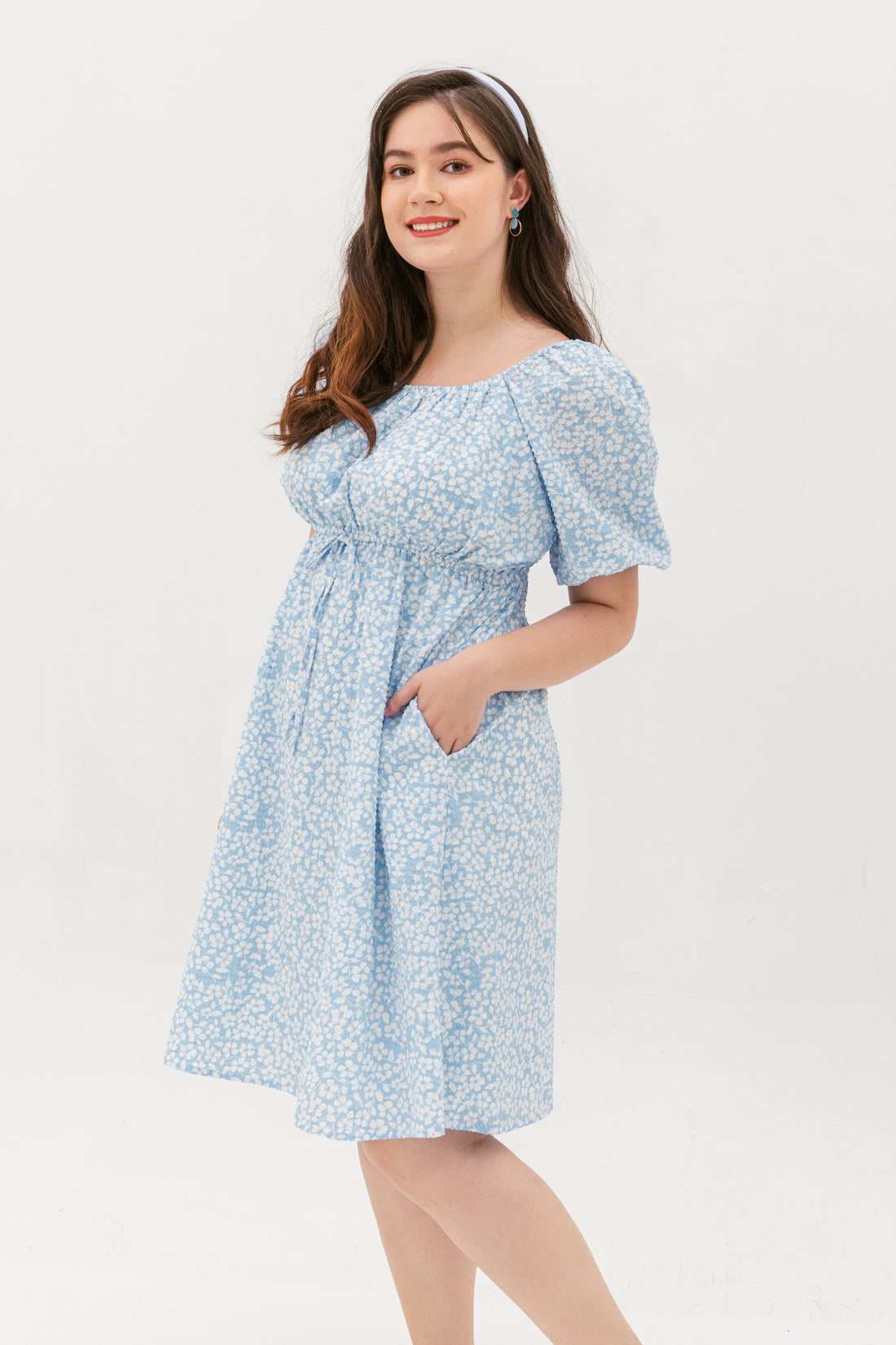 Sophia Textured Tie Dress In Sweet Blue