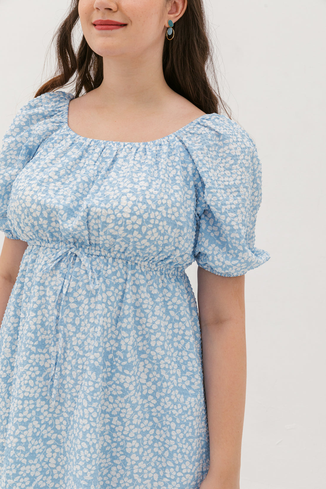 Sophia Textured Tie Dress In Sweet Blue