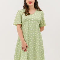 Cherie Textured Dress In Tea Green Daisy