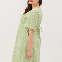 Cherie Textured Dress In Tea Green Daisy