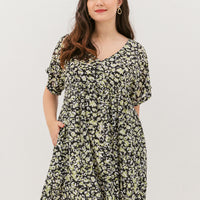 Hannah Babydoll Dress In Black-Green