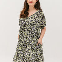 Hannah Babydoll Dress In Black-Green