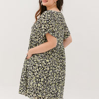 Hannah Babydoll Dress In Black-Green