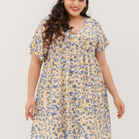 Hannah Babydoll Dress In Yellow-Blue