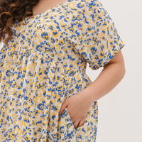 Hannah Babydoll Dress In Yellow-Blue