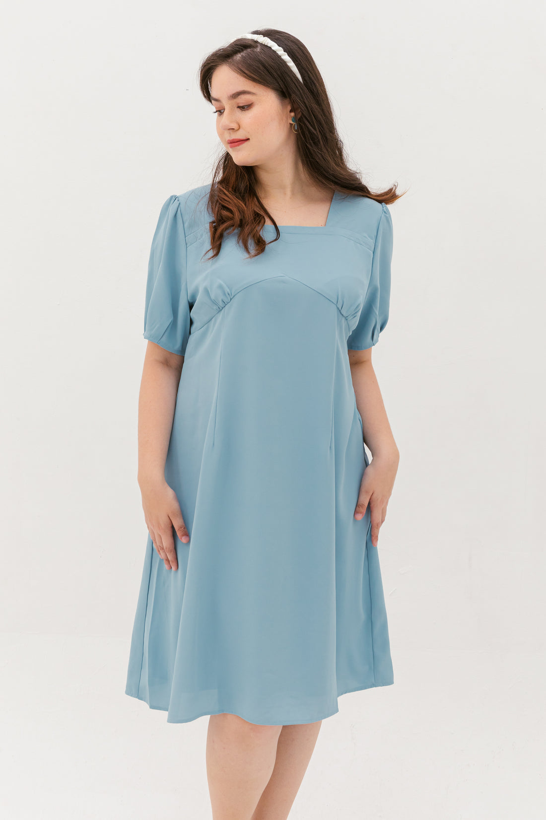 Adele Square Neckline Dress In Light Blue