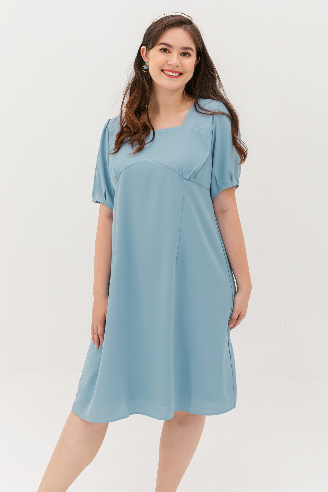 Adele Square Neckline Dress In Light Blue