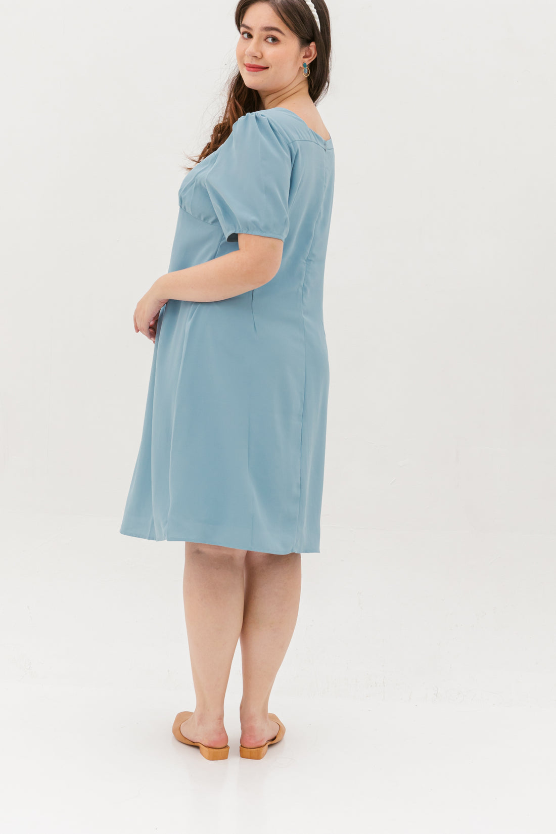Adele Square Neckline Dress In Light Blue