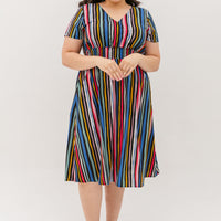 Audrey Midi Dress In Navy Stripes