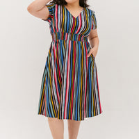 Audrey Midi Dress In Navy Stripes